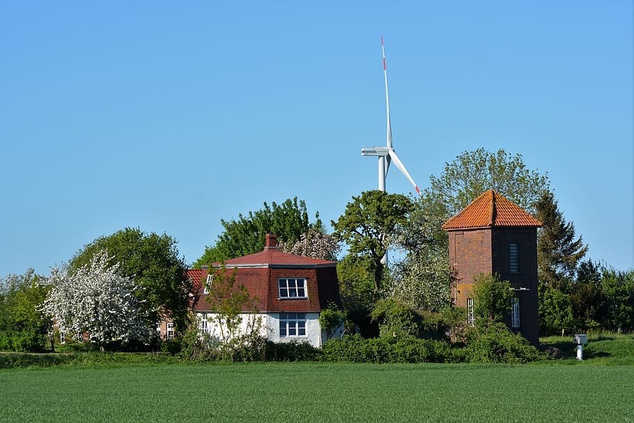 landscape polder, old mill, windmill, municipality of bunde HD wallpaper