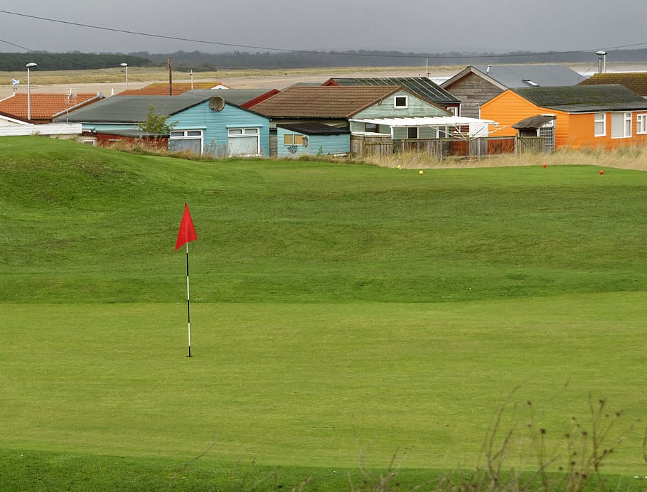 golf course, golf flag, green, sport, grass, hole, landscape, HD wallpaper