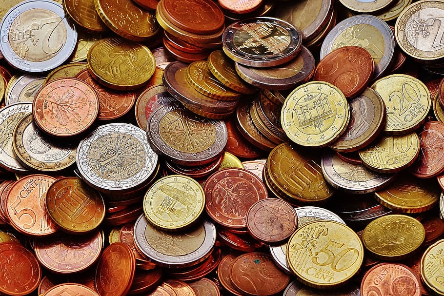 pile of assorted-denomination coins, money, euro, currency, specie, HD wallpaper