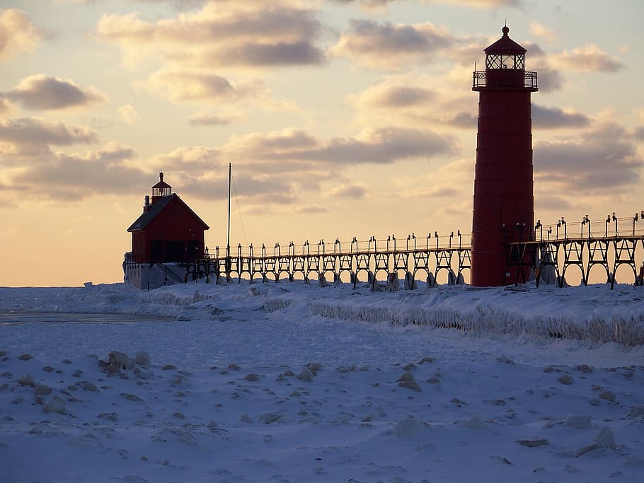 lighthouse, winter, ice, beacon, coast, coastline, nautical HD wallpaper
