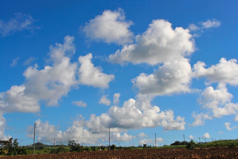 soil mechanics, utility pole, plow, cloud, white cloud, blue sky HD wallpaper
