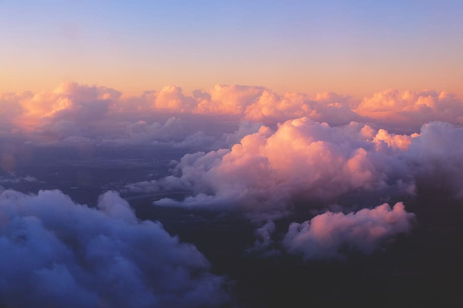 Aerial shot capturing the clouds in the sky at sunset, nature