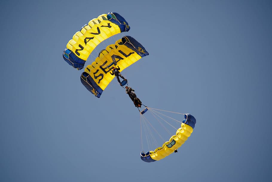 Skydive, Skydiving, Parachuting, clouds, outside, person, colorful HD wallpaper