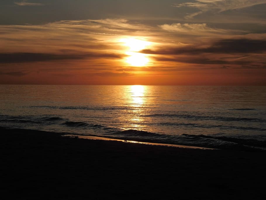 Sun, Sunset, Water, Clouds, Evening, Sky, evening sky, nature HD wallpaper