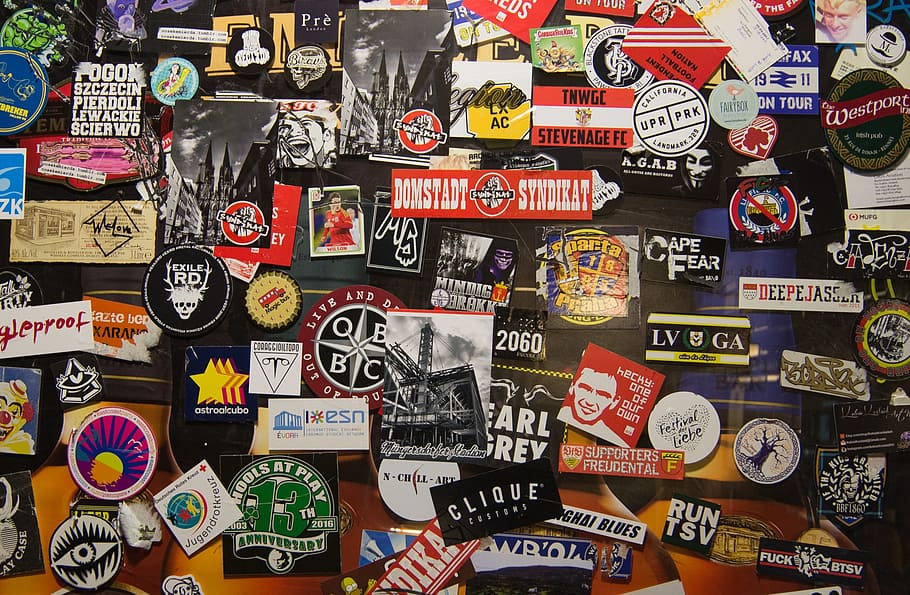 stickers, door, promotion, marketing, bar, pub, sign, text, HD wallpaper