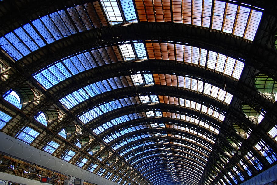 Italy, Train, milano, architecture, ceiling, indoors, glass - Material HD wallpaper