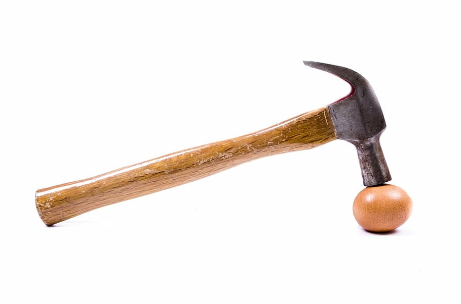 beige claw hammer on brown stone, weakness, crush, egg, eggshell HD wallpaper