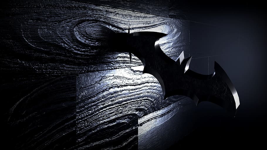 HD wallpaper: batman logo shaped blade on brown wooden surface, dark, black  | Wallpaper Flare