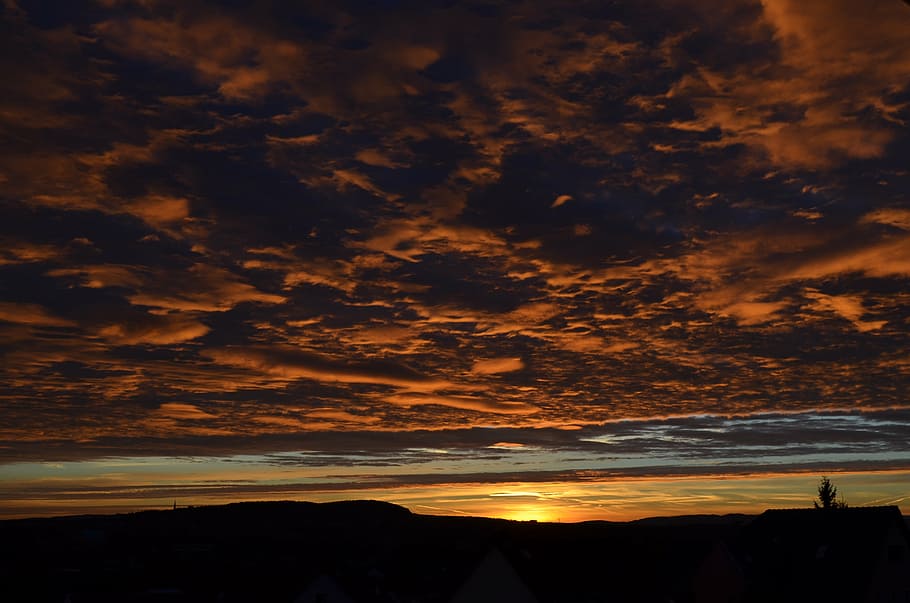 sunset, clouds, evening sky, abendstimmung, scenics, nature HD wallpaper
