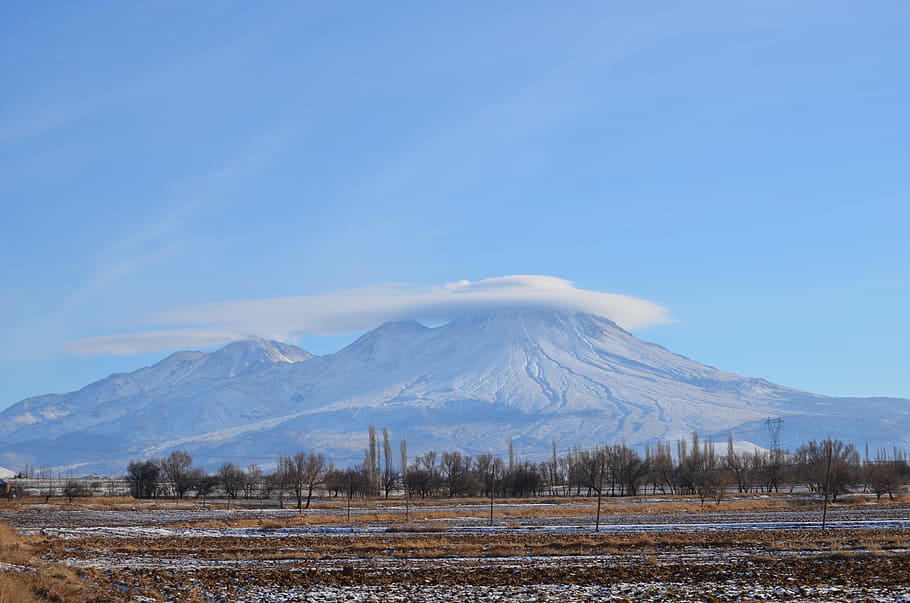 hasan mountain, cloud, landscape, sky, nature, tree, peace HD wallpaper