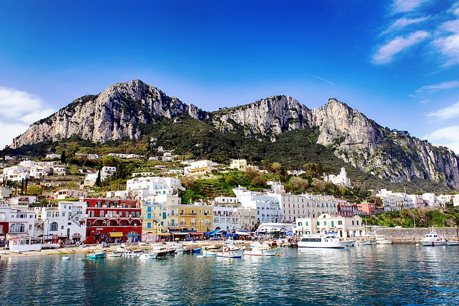architectural photography of buildings, italy, capri, sea, island