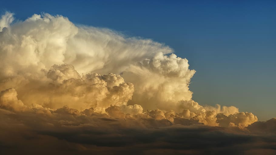 white clouds at daytime, weather, cumulus, sky, blue, thunderstorm HD wallpaper