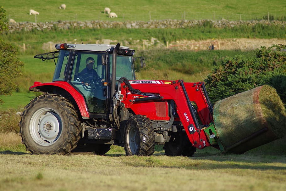 Baling, Hay, Tractor, Bale, Baler, Grass, agriculture, country HD wallpaper
