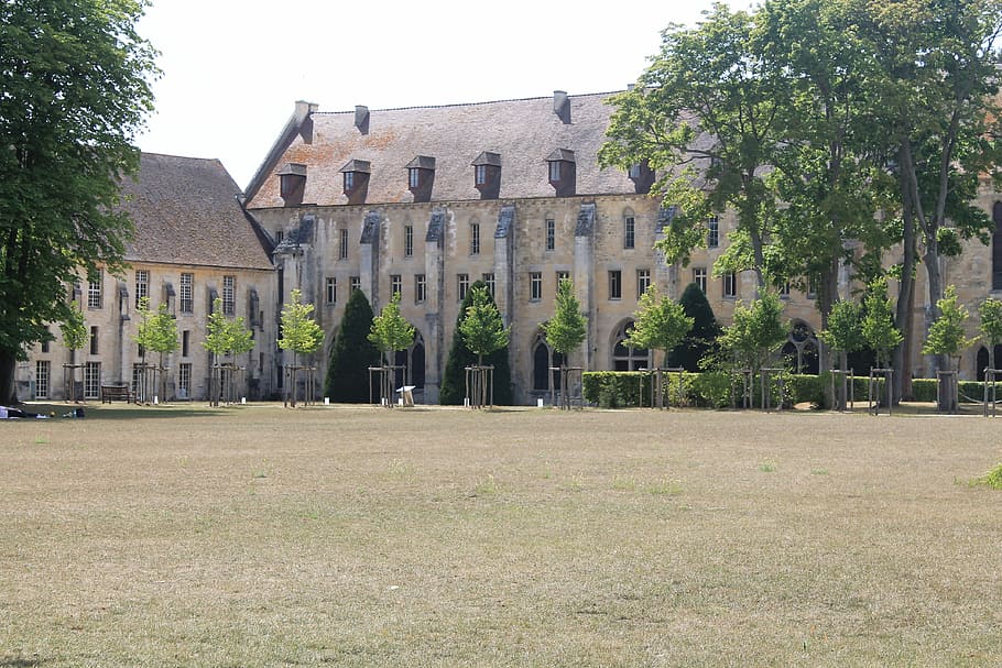 Royaumont, Abbey, Grass, Garden, abbey royaumont, france, ile-de-france, HD wallpaper