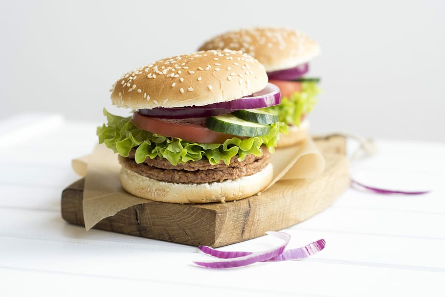 selective focus photography of burgers with patties, Sandwich, HD wallpaper