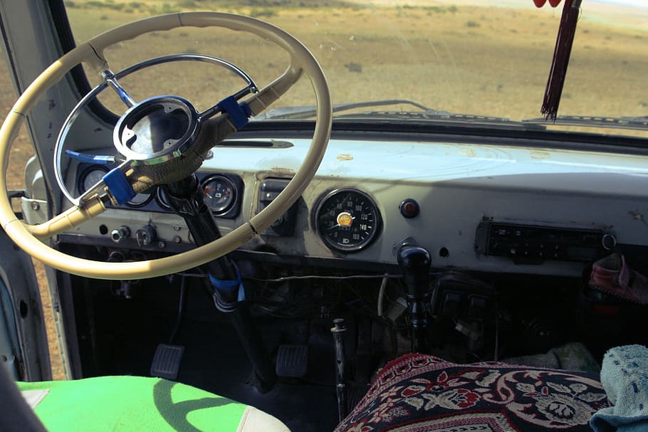 old, car, internal, handle, suburbs, mongolia, travel, landscape HD wallpaper
