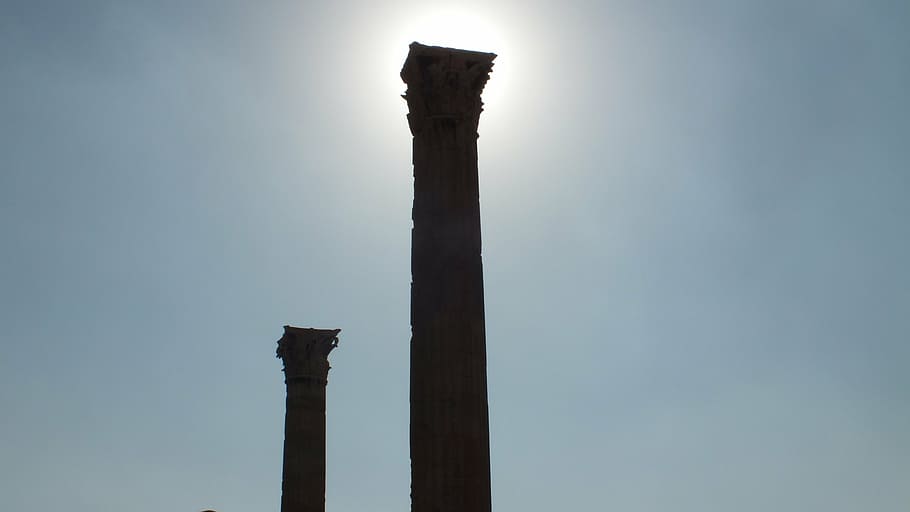backlight, only, colonnade, greek, greece, space, ray of light HD wallpaper