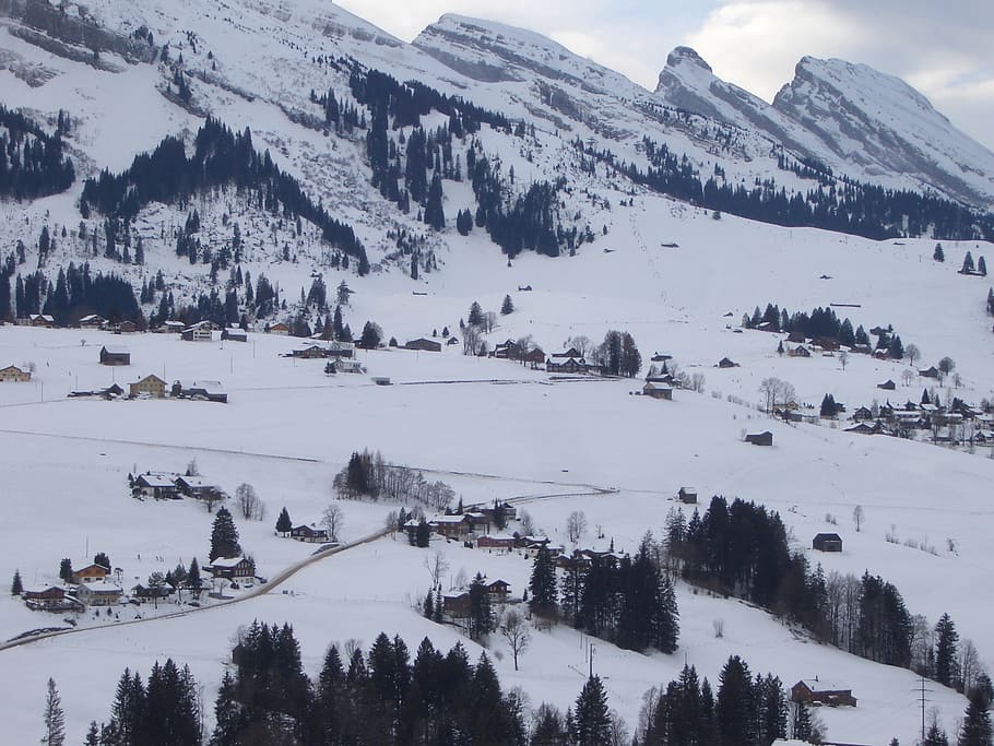 switzerland, mountains, view, snow, cold temperature, winter HD wallpaper