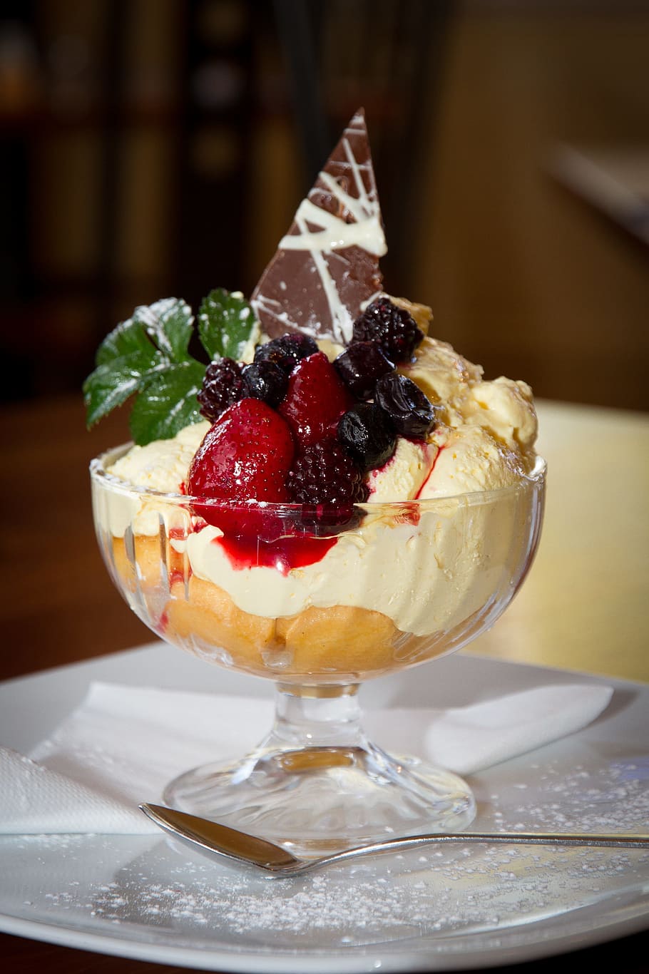 mango ice cream, food, dessert, sweet, delicious, chocolate, berry, HD wallpaper