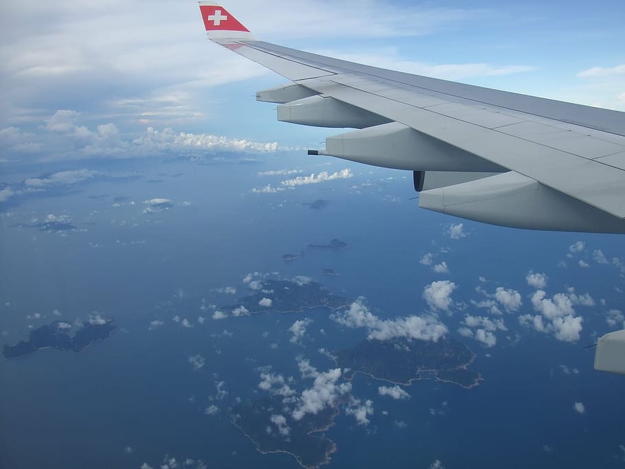 sky, ocean, swiss, fly, flight, airplane, water, blue sky, cloud - sky HD wallpaper