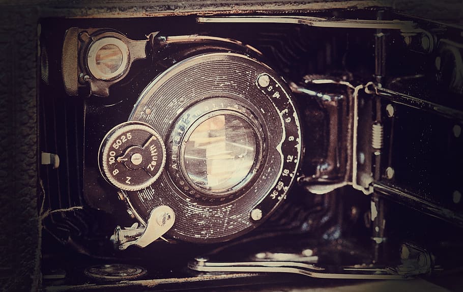 vintage black camera, old, antique, inner workings, retro look HD wallpaper