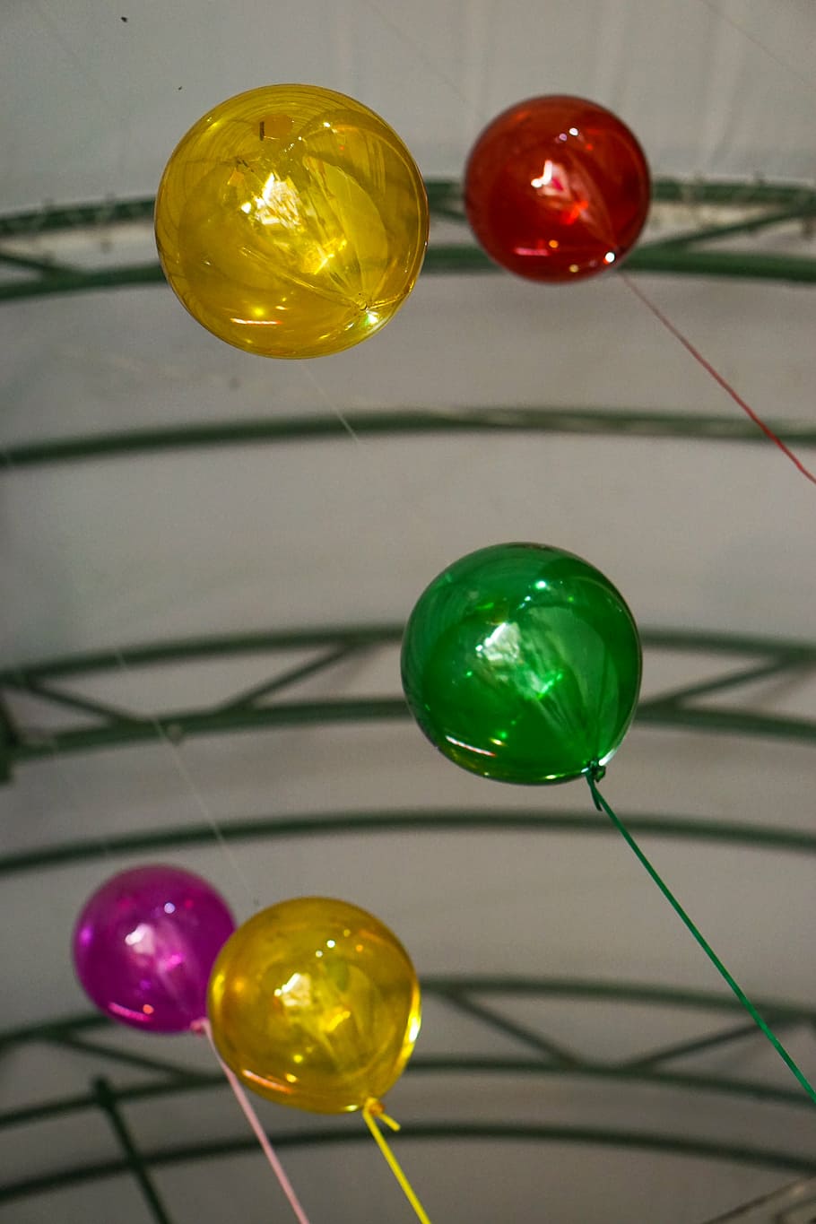 balloons, ceiling, celebrate, indoors, sphere, no people, decoration HD wallpaper