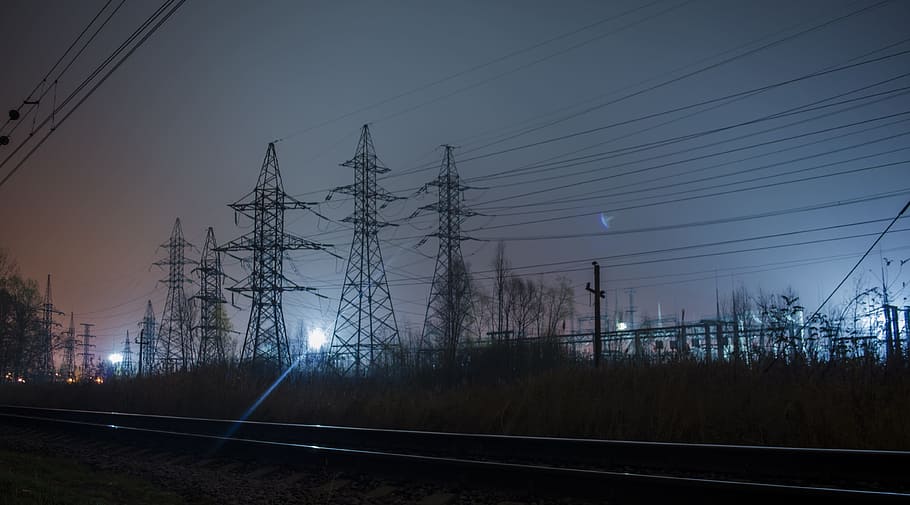 electric power, wire, lap, power line, transmission towers