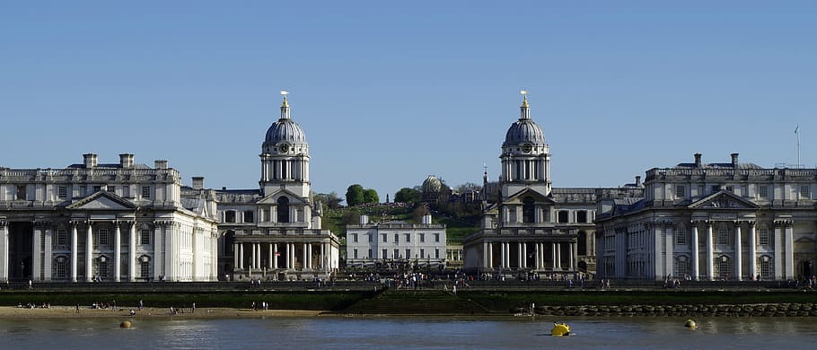 white and black concrete building near river, greenwich, old royal naval college, HD wallpaper