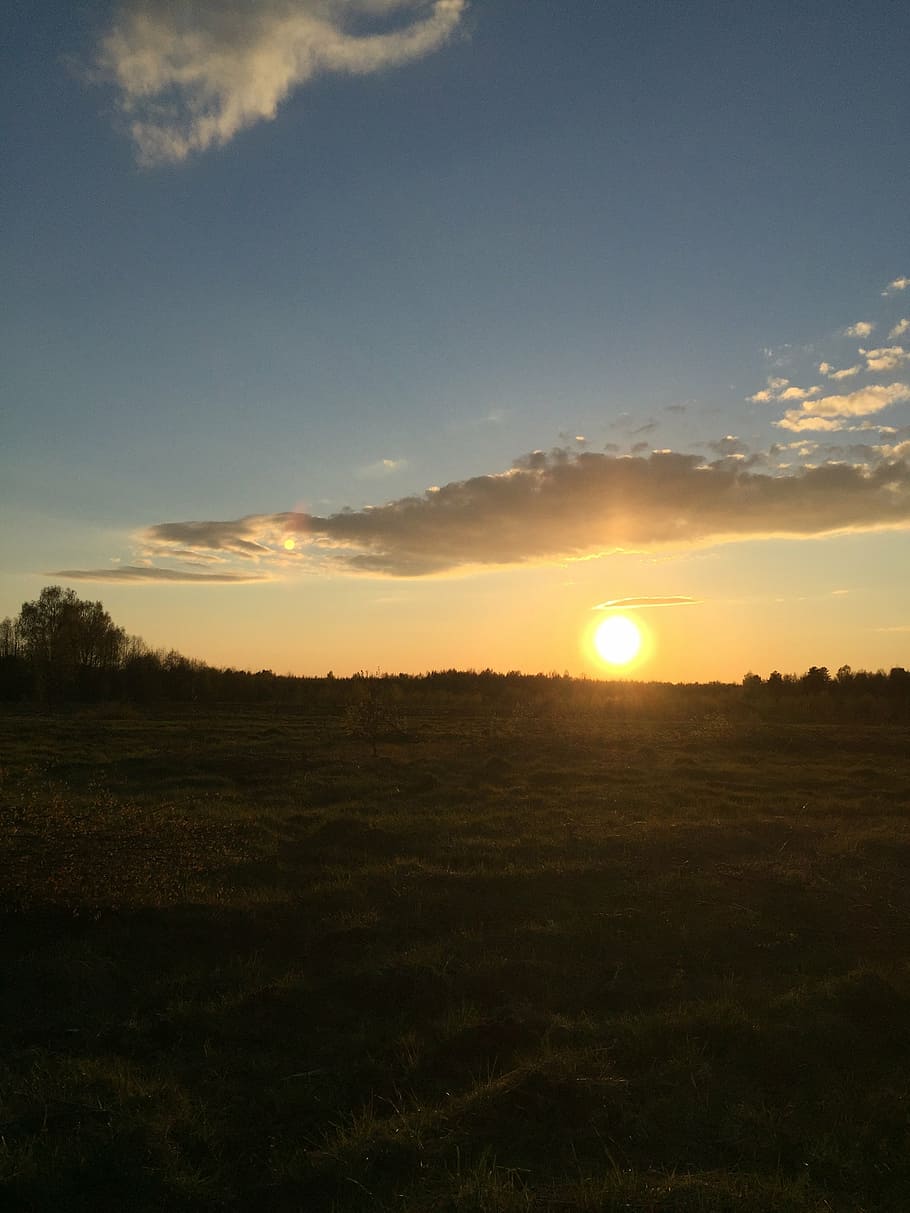 field, sun, spring, sunset, nature, dusk, sky, outdoors, landscape HD wallpaper