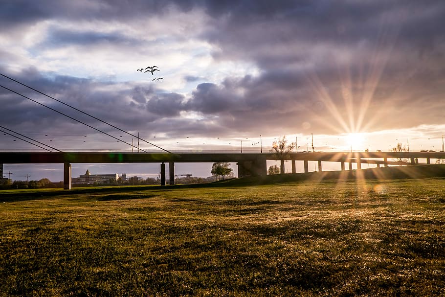 Düsseldorf, Oberkassel, Sun, Sunset, Sky, clouds, evening HD wallpaper