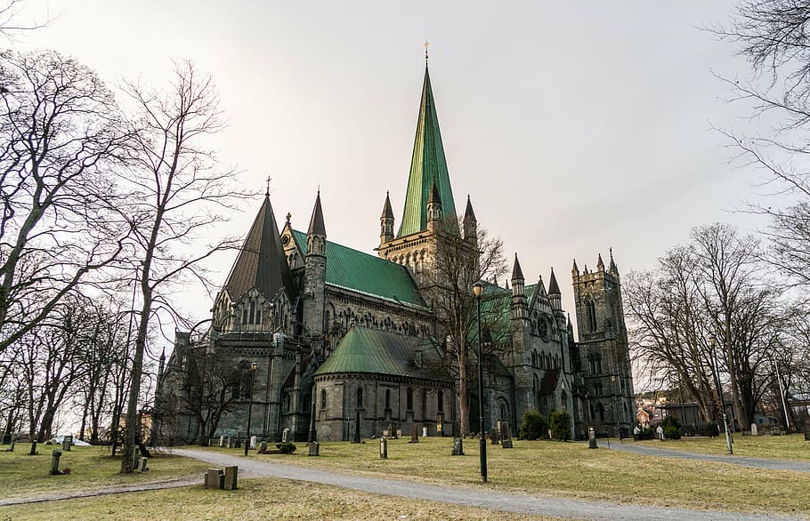 green and brown cathedral building, trondheim, norway, nidaros cathedral, HD wallpaper