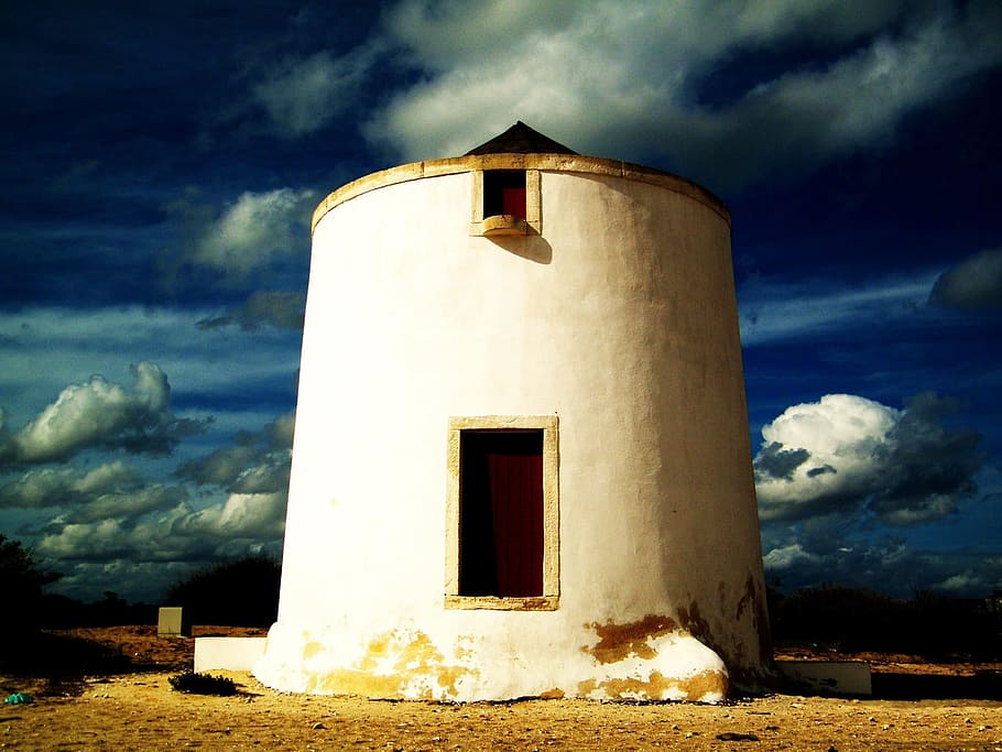 windmill, evening, clouds, sky, alburrica, barreiro, portugal HD wallpaper