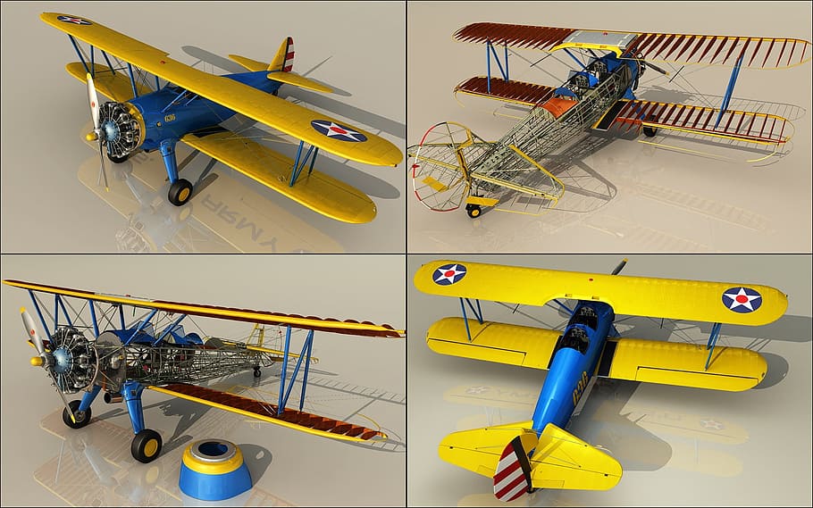 aircraft, 3d, rendering, modeling, texturing, yellow, indoors HD wallpaper