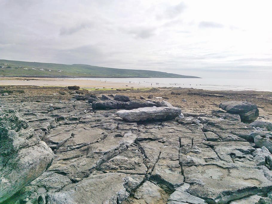 rock, stone, beach, field, sky, ireland, outdoor, cloud, horizon HD wallpaper