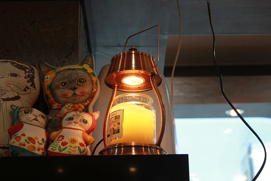 Cat, Lantern, Dolls, Light, bright, illumination, illuminated HD wallpaper