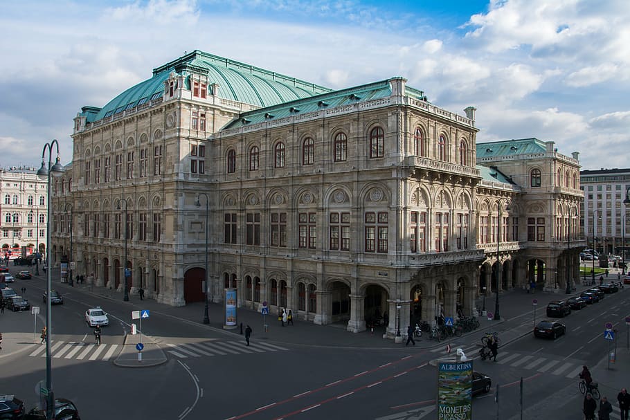 brown concrete building near road, opera, vienna, austria, architecture HD wallpaper
