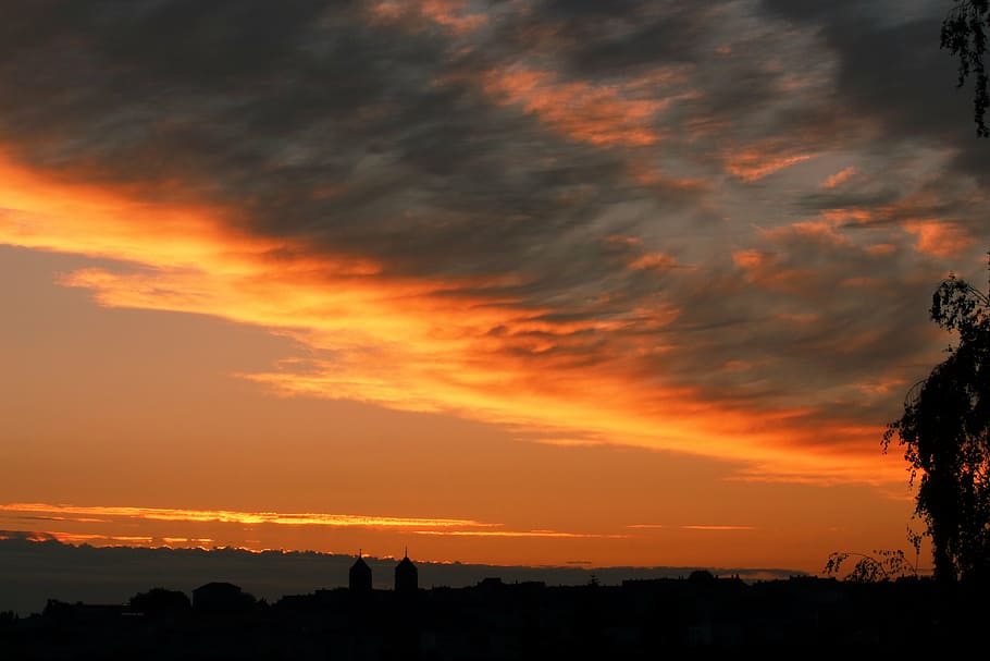 clouds, sun, setting, sky, cloud - sky, sunset, orange color HD wallpaper