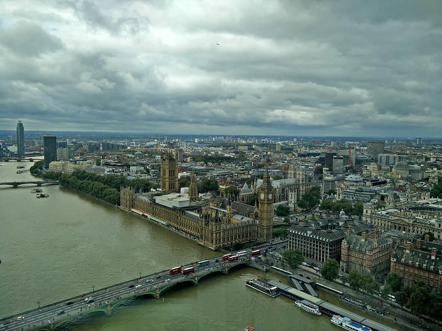 London Eye, View, Big Ben, England, landmark, thames River, HD wallpaper