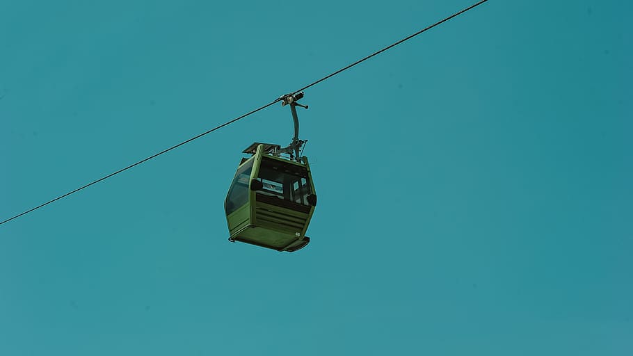 Cable Cart on Air, aerial, blue sky, equipment, hanging, high, HD wallpaper
