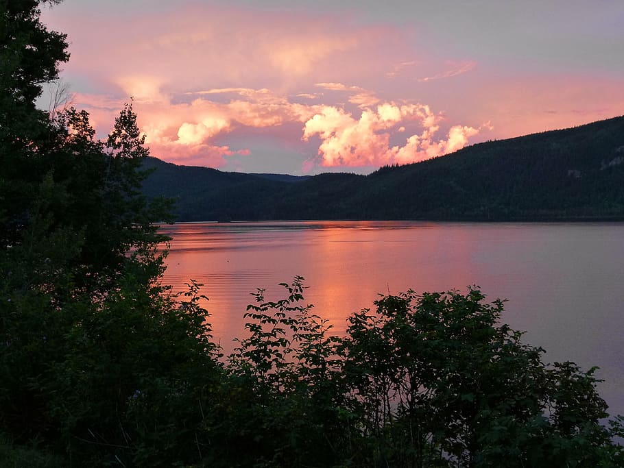 mountain near body of water during daytime, thunderstorm, clouds HD wallpaper