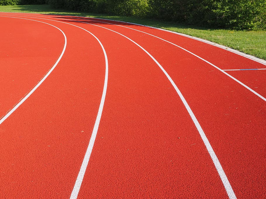 red and white track field during day time, tartan track, career, HD wallpaper