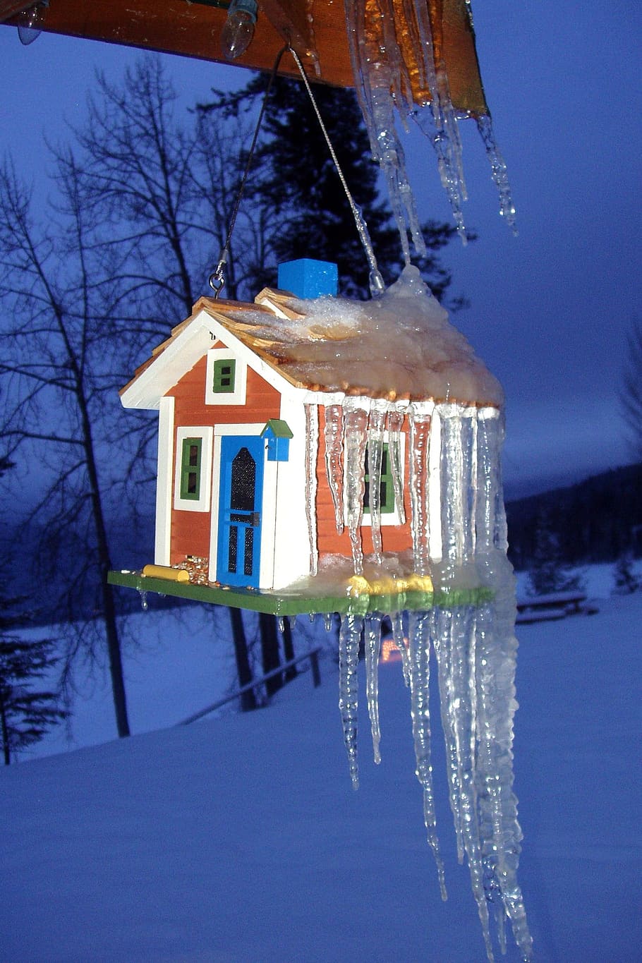 Ice, Cold, Cold, Winter, Ice Cycles, Snow, nature, bird house HD wallpaper