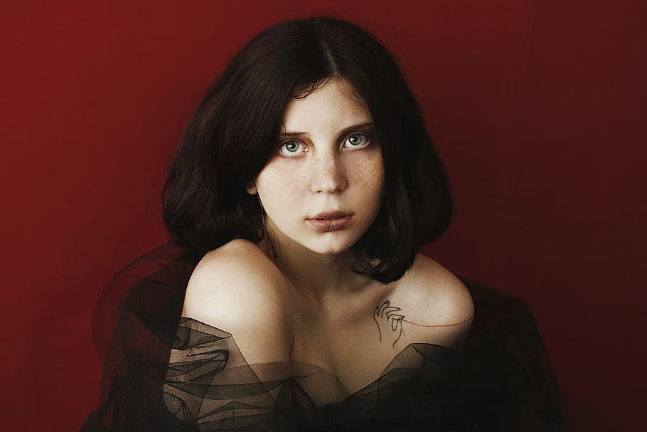 woman wearing black top, woman portrait painting, femininity HD wallpaper