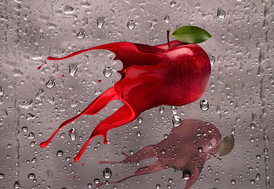 apple, ink, splash, red apple, design, ink splash, photoshop HD wallpaper