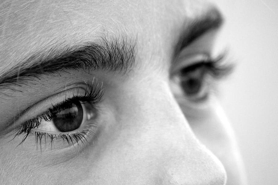 grayscale photo of human eye, face, profile, nose, girl, little girl HD wallpaper