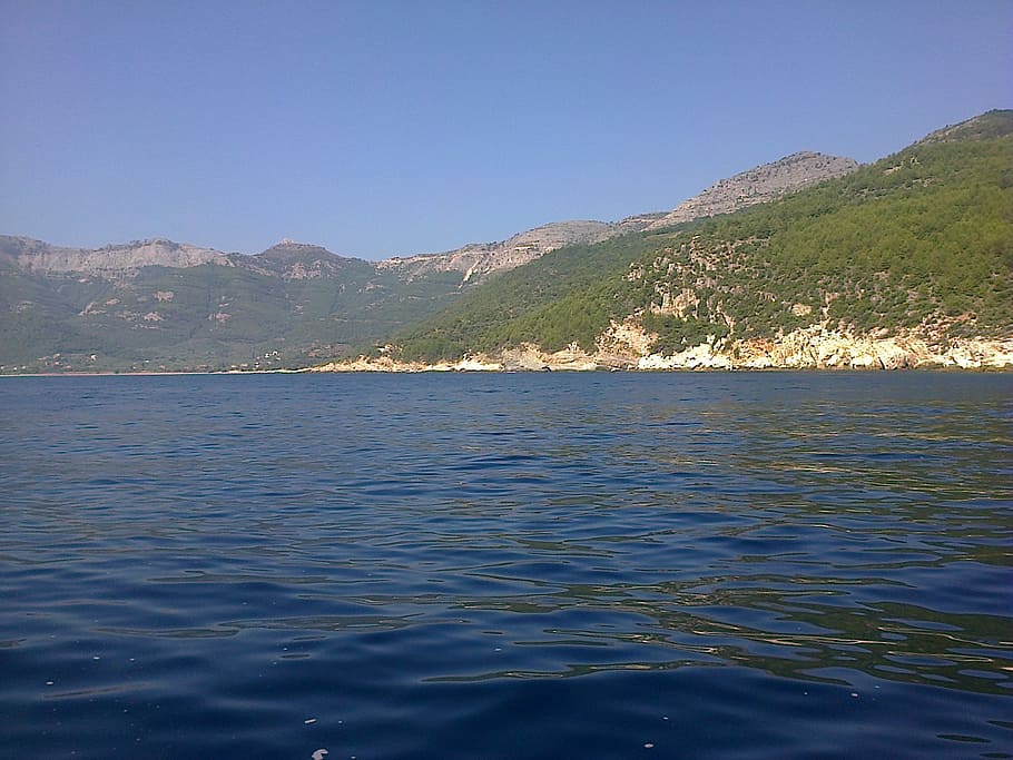 water, great, blue, beach, rock, mountain, sky, scenics - nature HD wallpaper