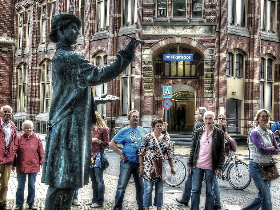 face paint, living statue, square, spectators, people, architecture HD wallpaper