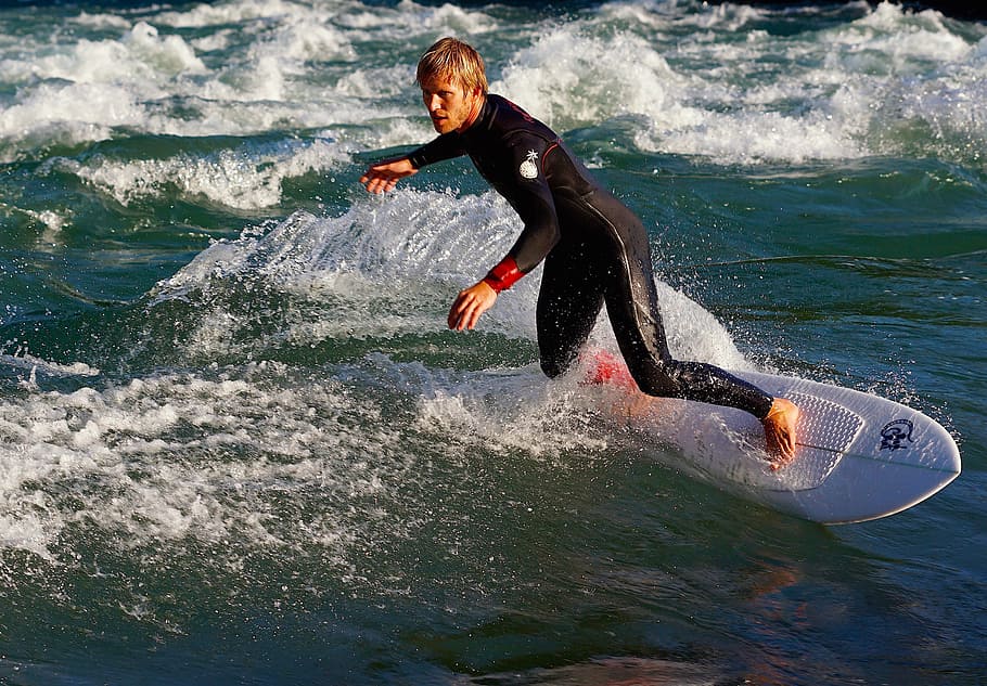 man surfing during daytime, surfer, surfboard, river, wave HD wallpaper