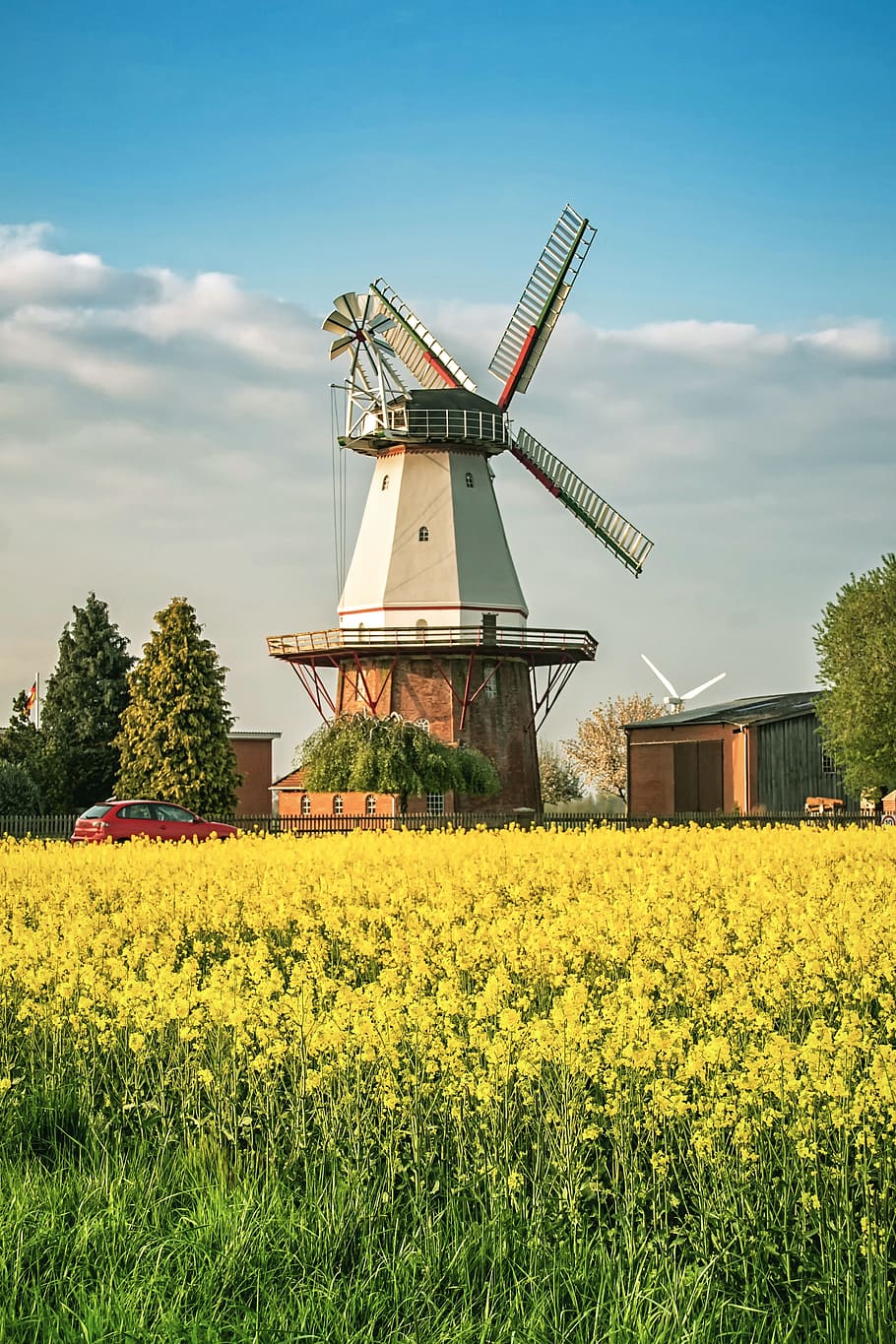Sky, Windmill, Landscape, agriculture, rural Scene, oilseed Rape HD wallpaper