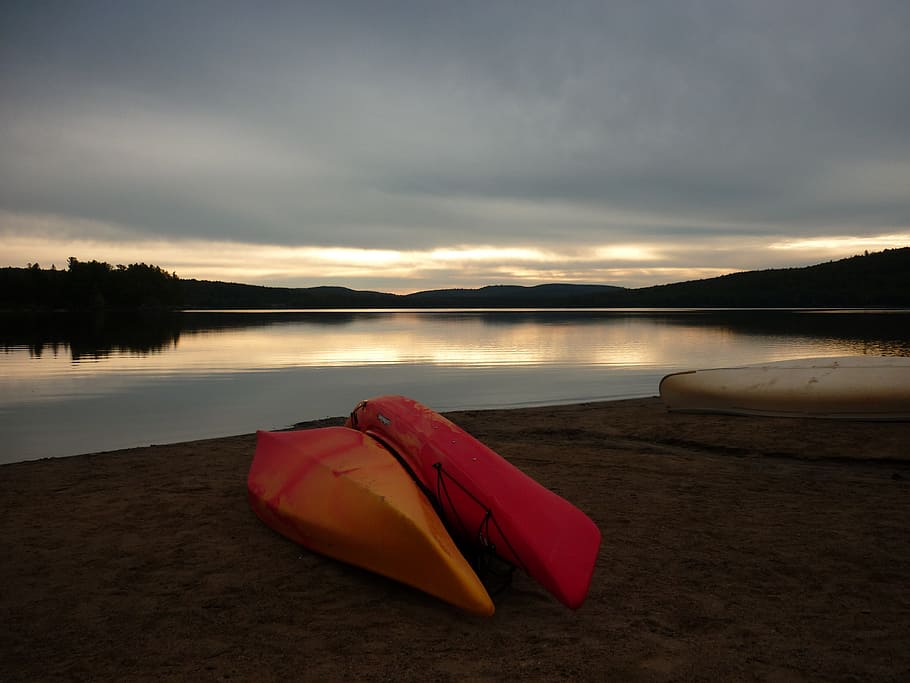 canoeing, canada, sunset, lake, romance, autumn, nature, deposited HD wallpaper